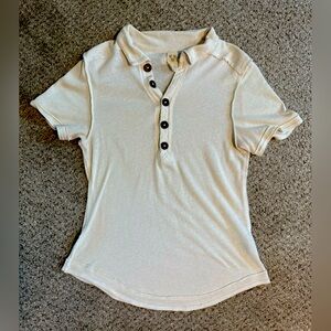 Free People We the Free Cream Short Sleeve Polo Shirt size Medium